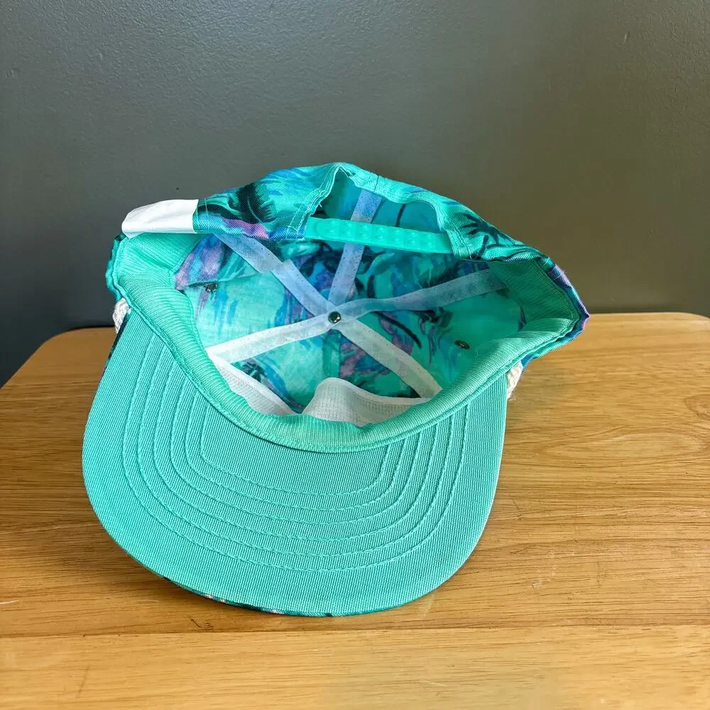 Vintage Hawaii Tropical Floral Teal Purple Rope Brim Snapback Hat